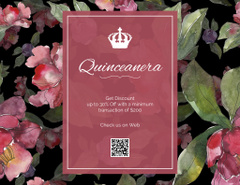 Special Quinceañera Celebration With Crown and Watercolor Flowers
