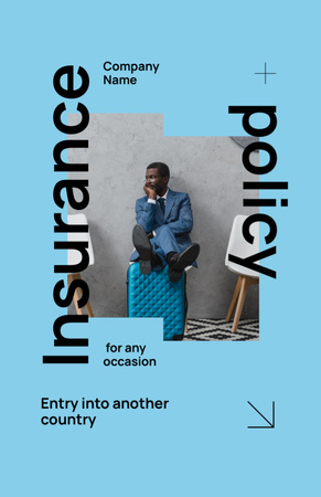 Travel Insurance Policy Ad with Black Man on Blue Flyer 5.5x8.5in Design Template