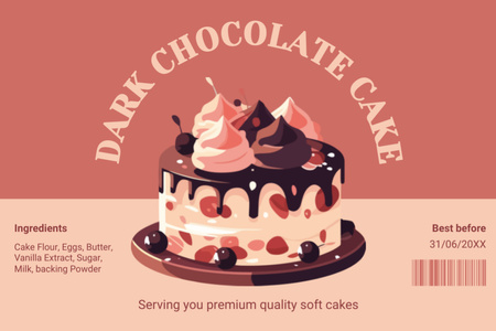 Designvorlage Dunkler Schokoladenkuchen mit Zutatenbeschreibung für Label