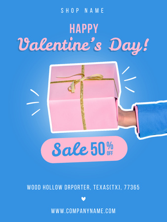 Valentin-napi ünneplés rózsaszín ajándékkal Poster US tervezősablon