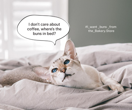 Ontwerpsjabloon van Facebook van Funny Bakery Promotion with Cute Cat in Bed