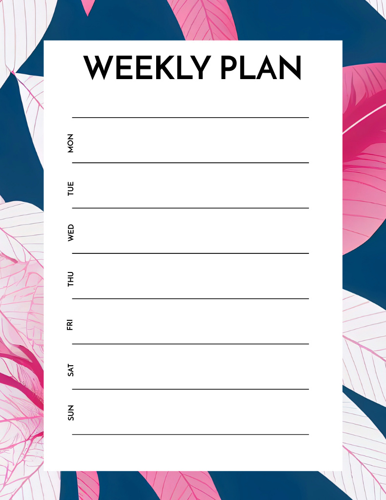 Week Plan with Floral Pattern Notepad 8.5x11in Tasarım Şablonu