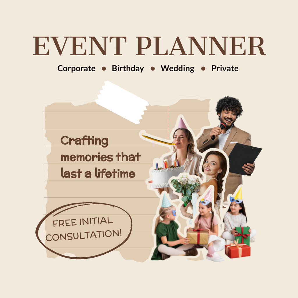 Event Planner Services with Funny People Instagram ADデザインテンプレート