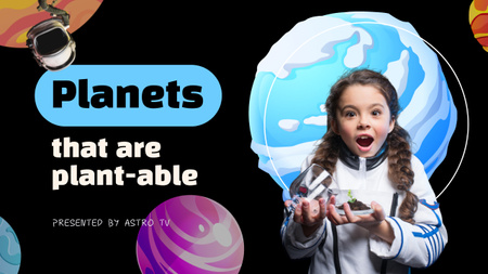 Learning Planets With Girl Youtube Thumbnail Modelo de Design
