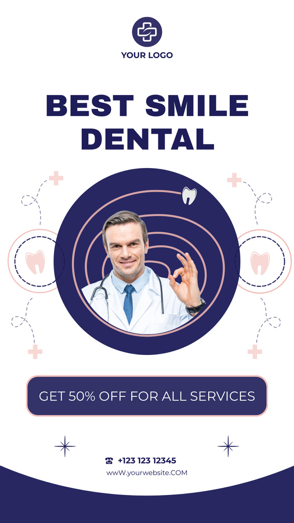 Dental Services Ad with Doctor showing Approval Gesture Instagram Story Design Template