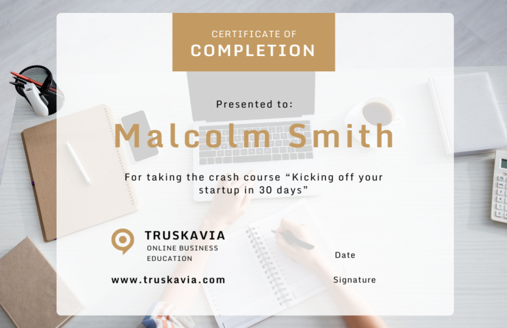 Online Business Course Completion Confirmation Certificate 5.5x8.5inデザインテンプレート