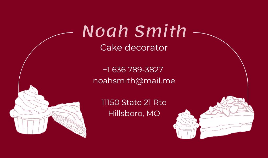 Modèle de visuel Cake Decorator Services Offer with Sweet Cupcakes - Business card