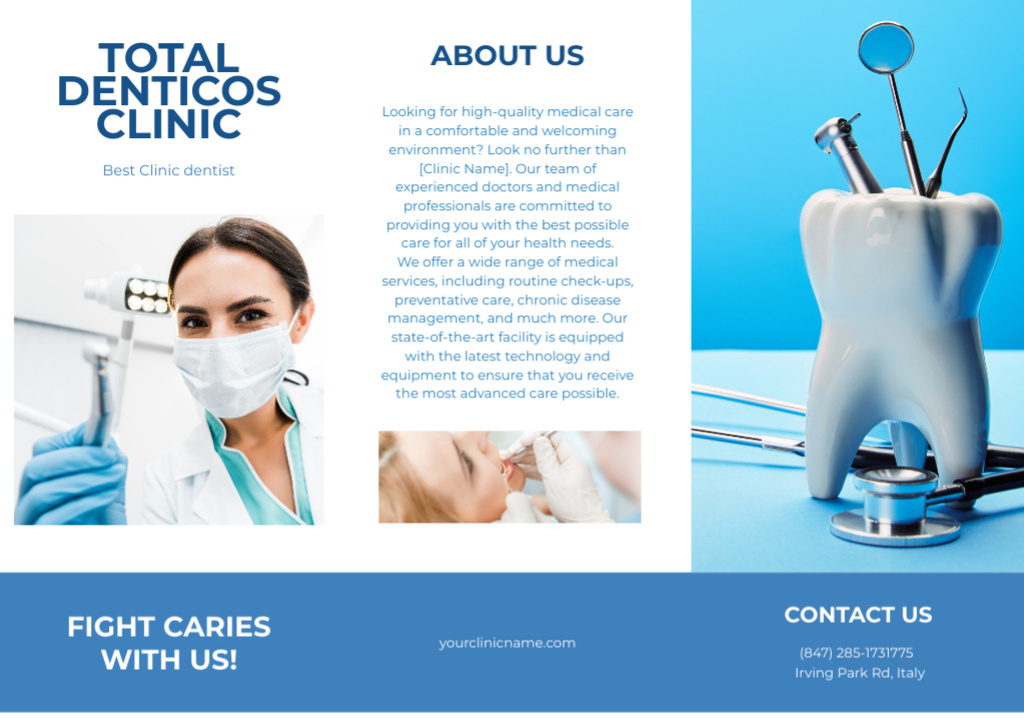 Dental Clinic Services Ad with Tools Brochure Design Template