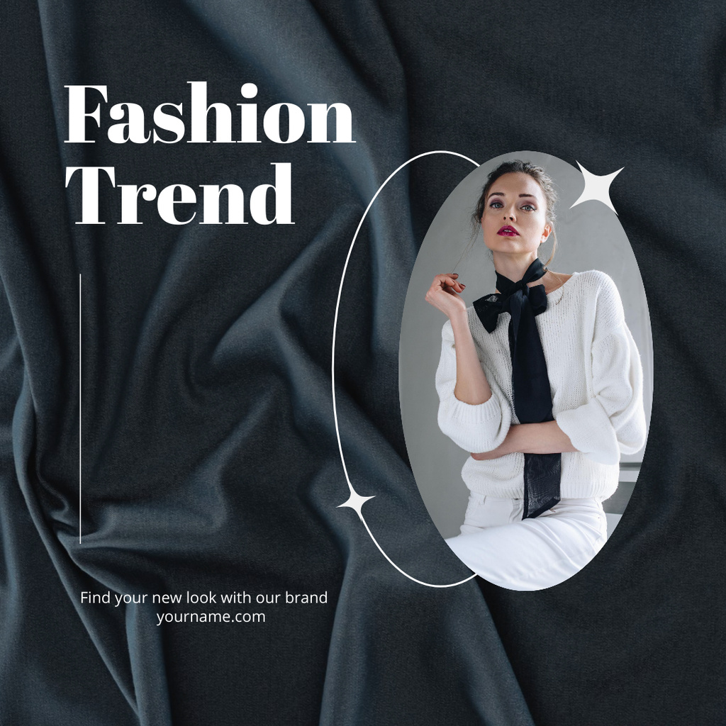 Fashion Trends with Elegant Woman on Black  Instagram Design Template