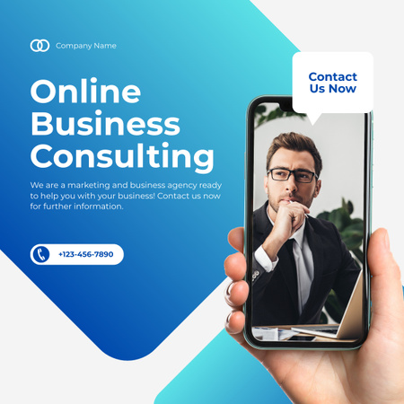 Services of Business Consulting with Consultant on Phone Screen LinkedIn post Šablona návrhu