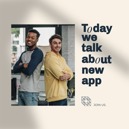 Modèle de visuel Startup Meeting Announcement with Smiling Business Partners - Instagram