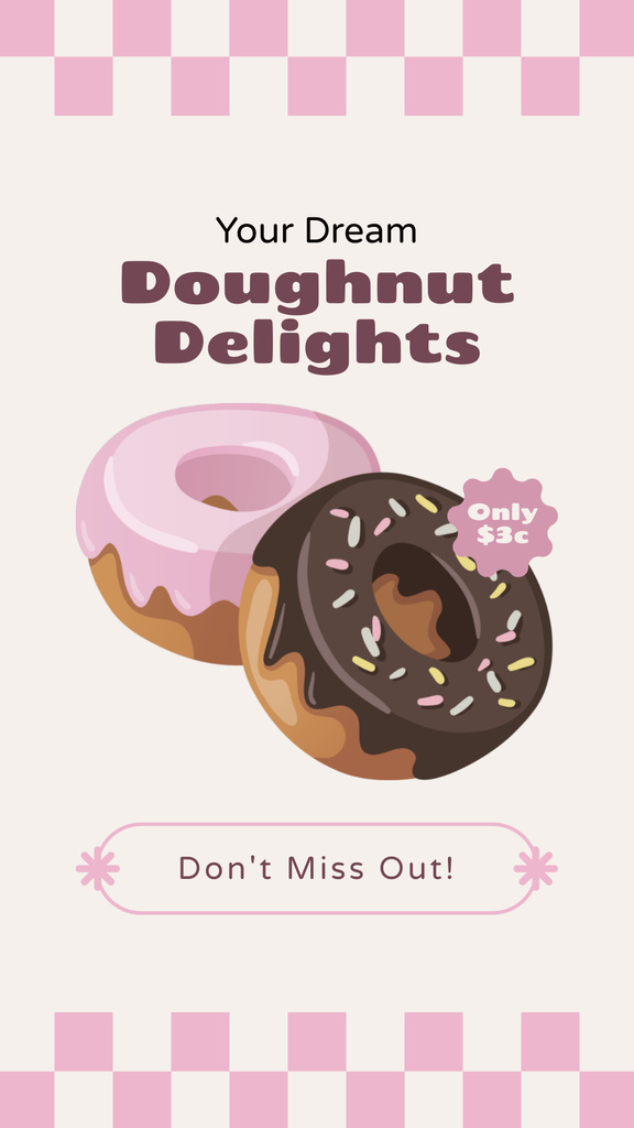 Doughnut Delights Ad with Pink and Chocolate Donut Instagram Story Tasarım Şablonu