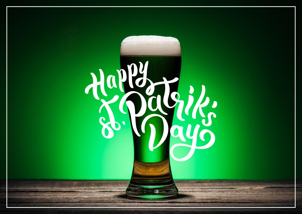 Patrick's Day With Beer in Glass Card Design Template