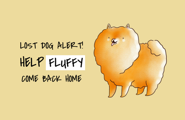 Ontwerpsjabloon van Flyer 5.5x8.5in Horizontal van Lost Fluffy Dog Alert With Cute Illustration
