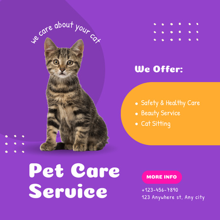 Plantilla de diseño de Servicio de cuidado de mascotas con lindo gato Instagram 