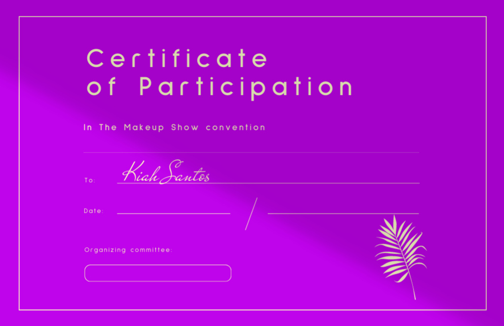 Award for Participation in Makeup Show Event Certificate 5.5x8.5in – шаблон для дизайна