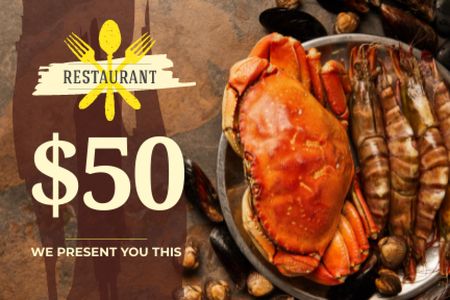 Restaurant Offer with Seafood on Plate Gift Certificate Design Template
