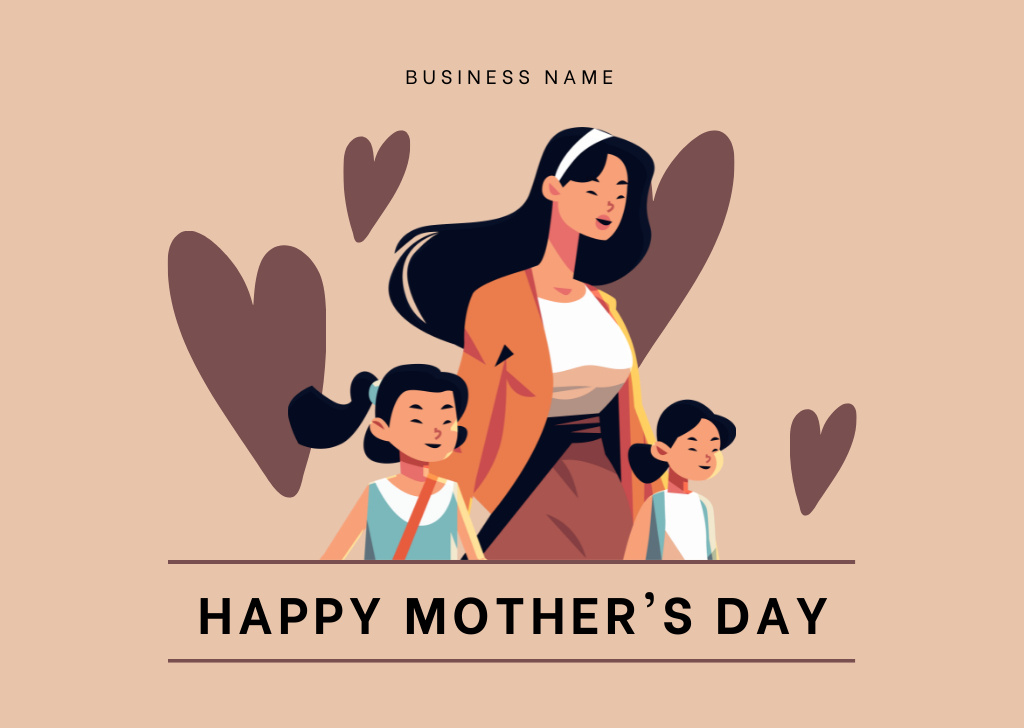 Designvorlage Mother's Day Celebration with Mom and Cute Daughters für Card