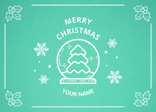 Designvorlage Lovely Christmas Salutations with Tree Outline And Snowflakes für Postcard 5x7in