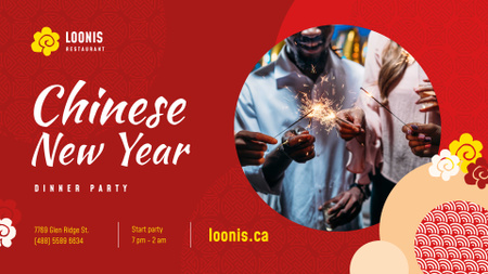 Ontwerpsjabloon van FB event cover van Chinees Nieuwjaar partij uitnodiging mensen met sterretjes