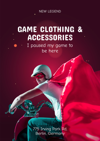 Gaming Merch Ad with Man on Scooter Poster A3 Design Template