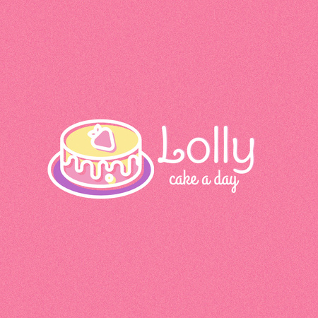 Plantilla de diseño de Bakery Ad with Illustration of Cake with Strawberry Logo 1080x1080px 