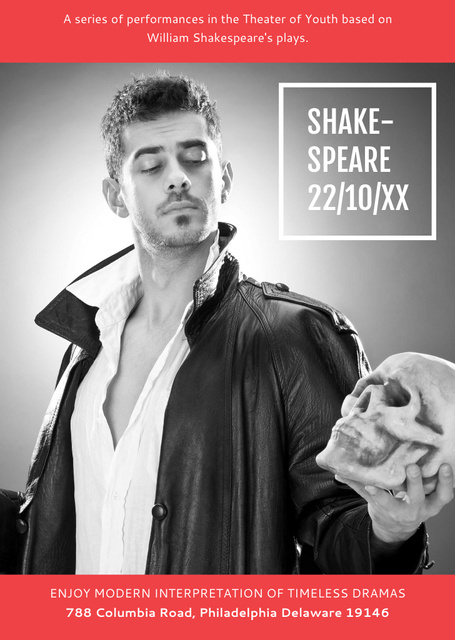 Theater Invitation Actor in Shakespeare's Performance Flyer A6 Πρότυπο σχεδίασης