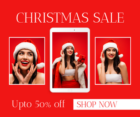 Christmas Sale Offer with Photo Set in Holiday Outfit Facebook Design Template