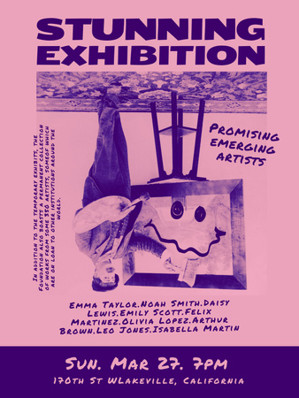 Оголошення про художню виставку в рожевому кольорі Poster US – шаблон для дизайну