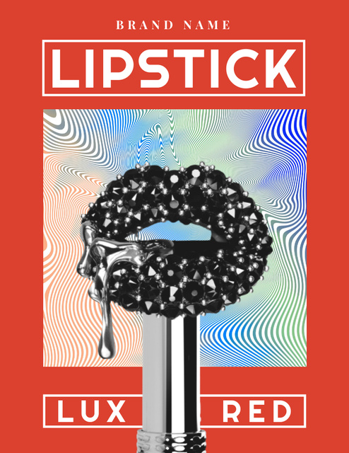 Illustration of Lips on Bright Psychedelic Pattern Poster 8.5x11in Design Template