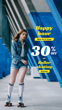 Happy Hour Offer with Girl Rollerskating Instagram Story Design Template