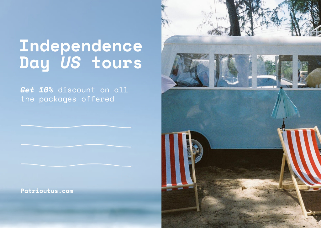 USA Independence Day Tours Offer with Cute Bus Cardデザインテンプレート