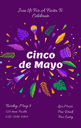 Γιορτή Cinco de Mayo με φωτεινή εικονογράφηση Invitation 4.6x7.2in Πρότυπο σχεδίασης
