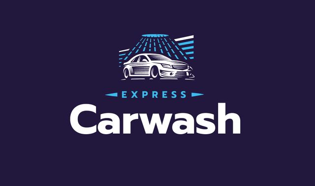 Express Car Wash with Icon in Blue Business card Modelo de Design