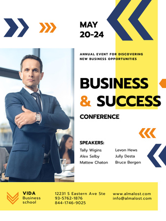 Szablon projektu Business Conference Announcement with Confident Man in Suit Poster US