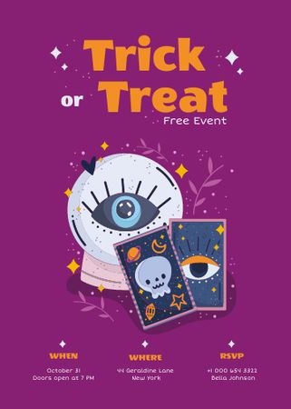 Halloween Event Ad with Magic Ball and Tarot Cards Invitation tervezősablon