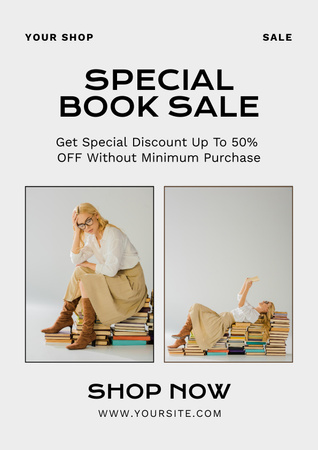 Book Special Sale Announcement with Аttractive Blonde Poster Design Template