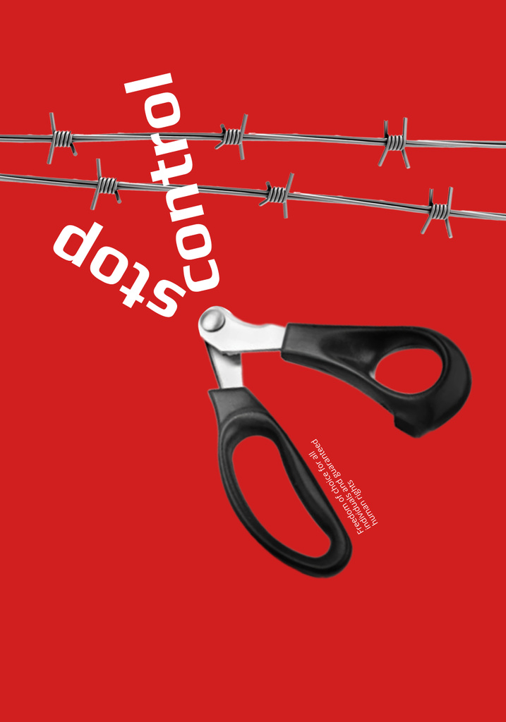 Social Issue Illustration with Scissors cutting Barbed Wire Poster 28x40in Design Template