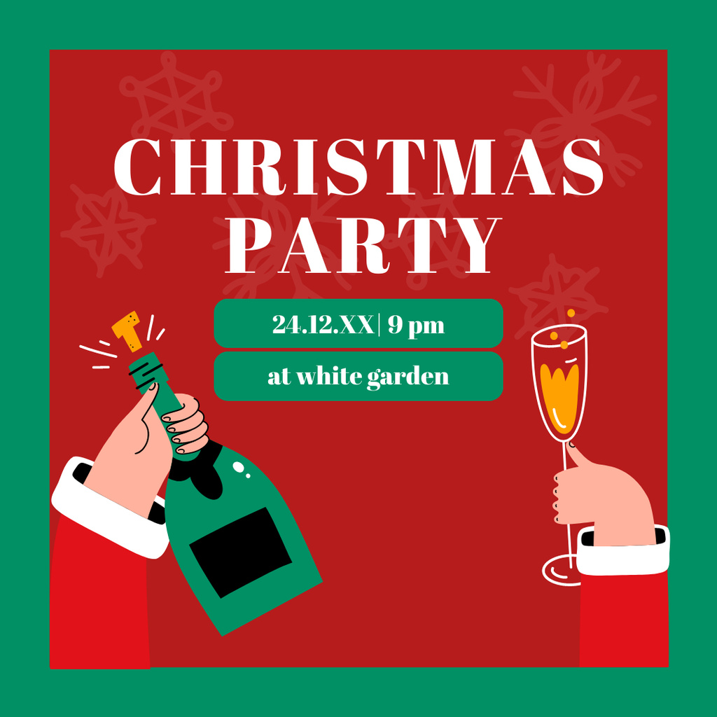 Christmas Party Invitation with Bottle of Champagne Instagram Šablona návrhu