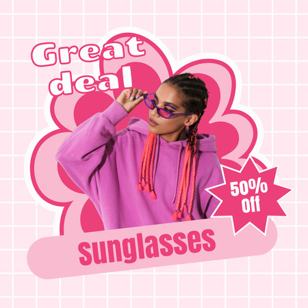 Glamour Sunglasses From Pink Collection With Discounts Animated Post Design Template