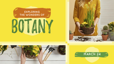 Woman planting Spring flowers FB event cover Design Template