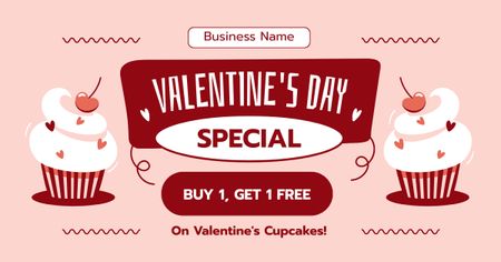 Ontwerpsjabloon van Facebook AD van Speciale Cupcakes Met Promo Vanwege Valentijnsdag