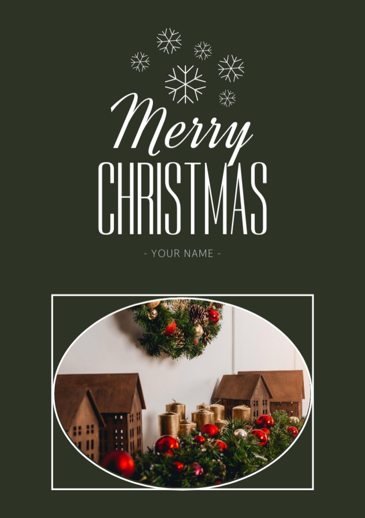 Christmas Greeting with Beautiful Decorations and Candles Postcard A5 Vertical Design Template