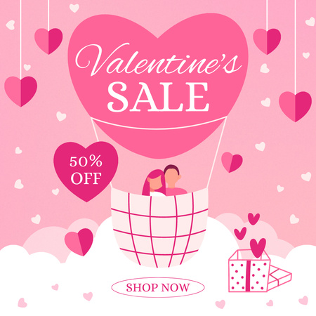 Valentine's Day Sale Announcement with Loving Couple Instagram AD Design Template