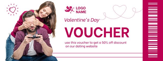 Sale on Valentine's Day with Beautiful Couple in Love Coupon Design Template