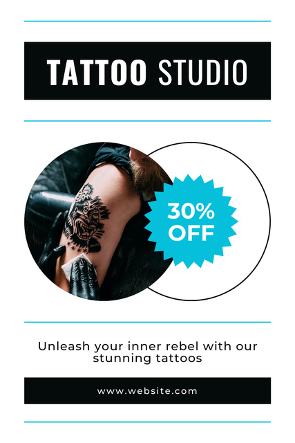 Designvorlage Reliable Tattoo Studio Service With Discount Offer für Pinterest