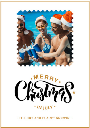 Velká šťastná rodina slaví Vánoce v červenci Postcard A5 Vertical Šablona návrhu
