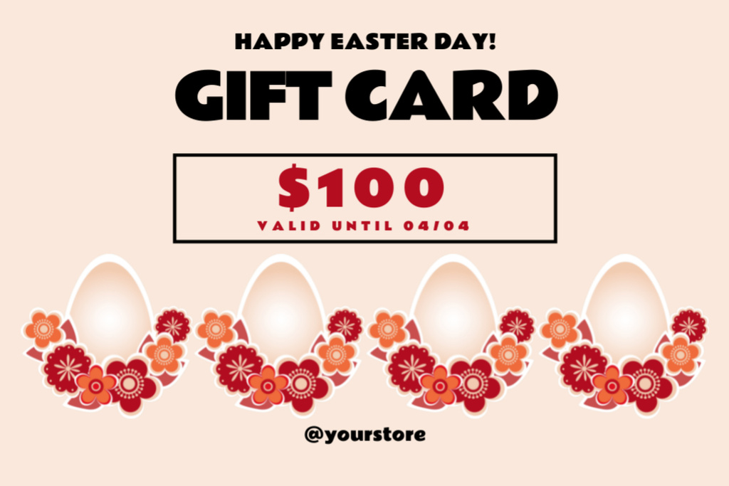 Easter Offer with Eggs Decorated with Flowers Gift Certificate Design Template