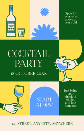 Alcohol Cocktails Party Invitation 4.6x7.2in Design Template
