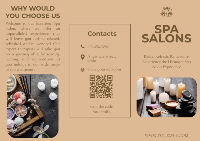 Spa Salon Services with Scented Candles Brochure tervezősablon